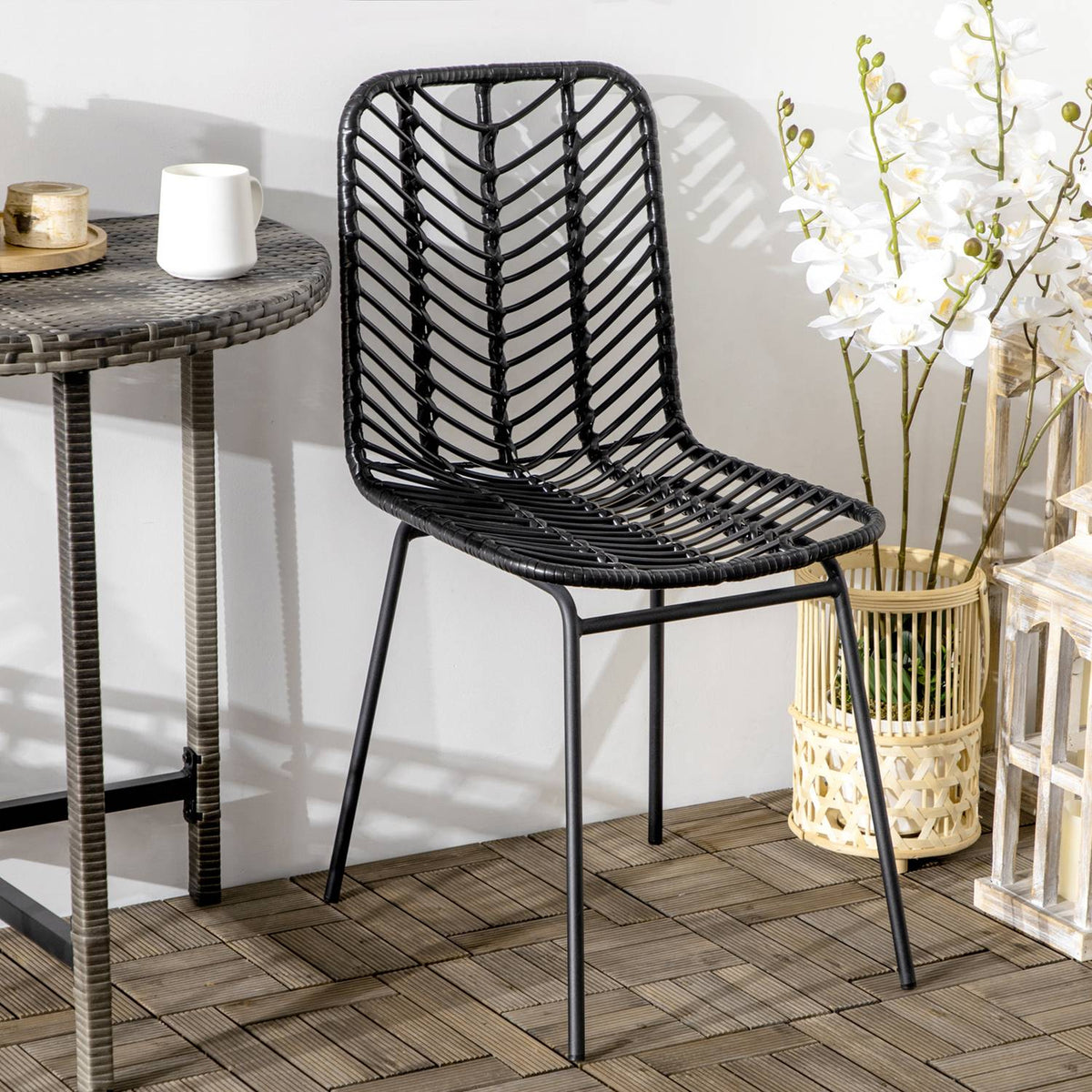 Set Of 2 Dining Room Chairs, Kitchen Chairs With Backrest In Rat Look, Steel, Black, 44X58X85Cm