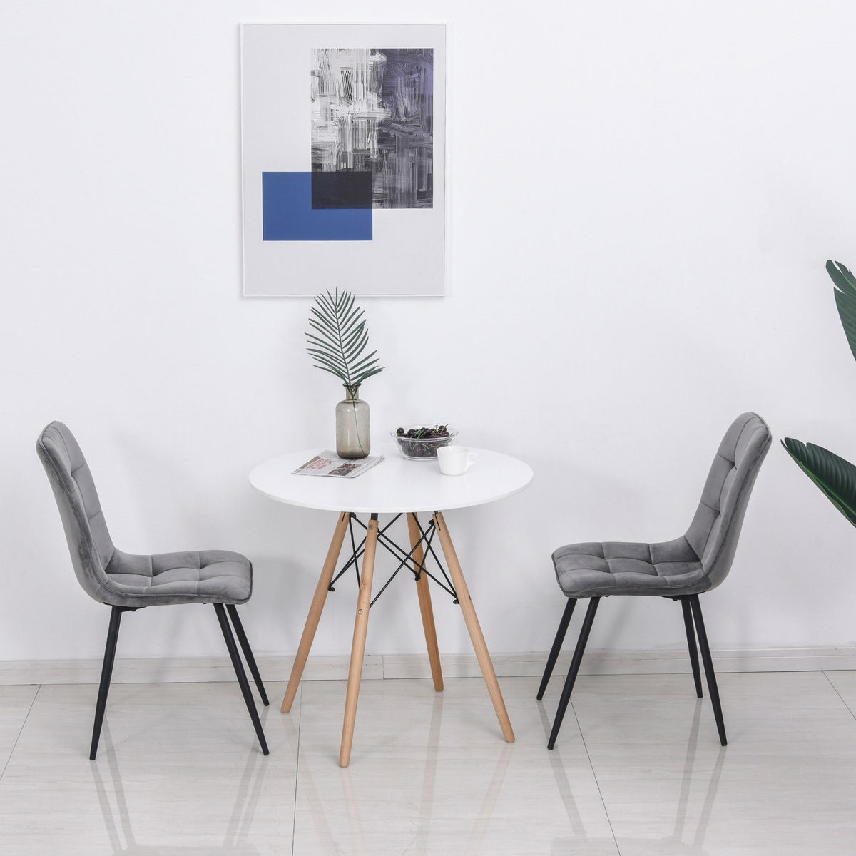 Set Of 2 Dining Room Chairs Upholstered Chairs Kitchen Chair Dining Table Foam Metal Gray + Black 45 X 63 X 90 Cm