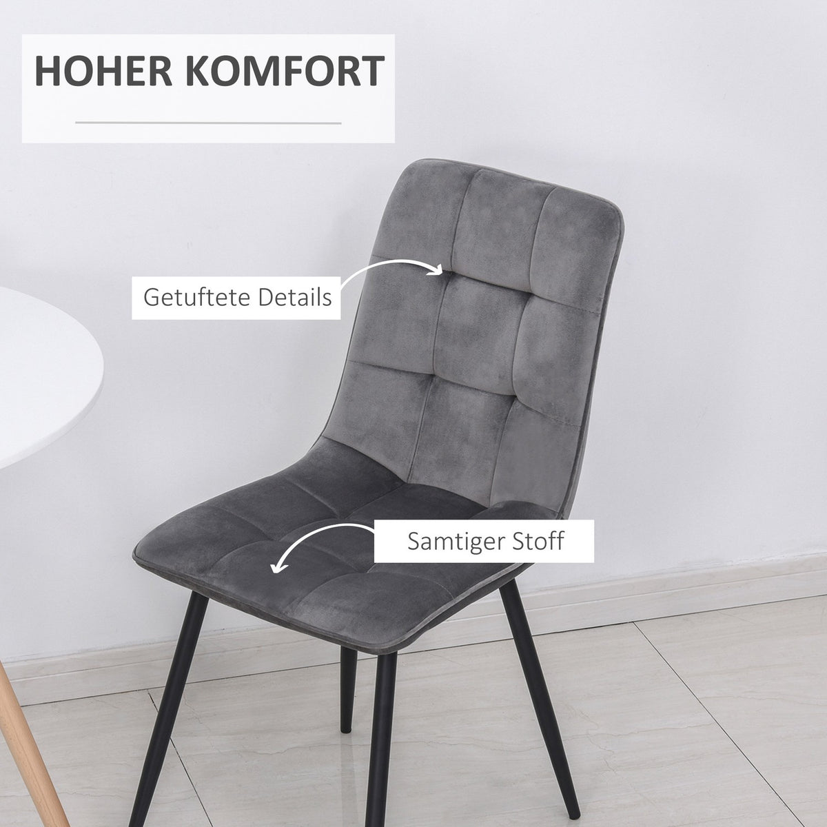 Set Of 2 Dining Room Chairs Upholstered Chairs Kitchen Chair Dining Table Foam Metal Gray + Black 45 X 63 X 90 Cm