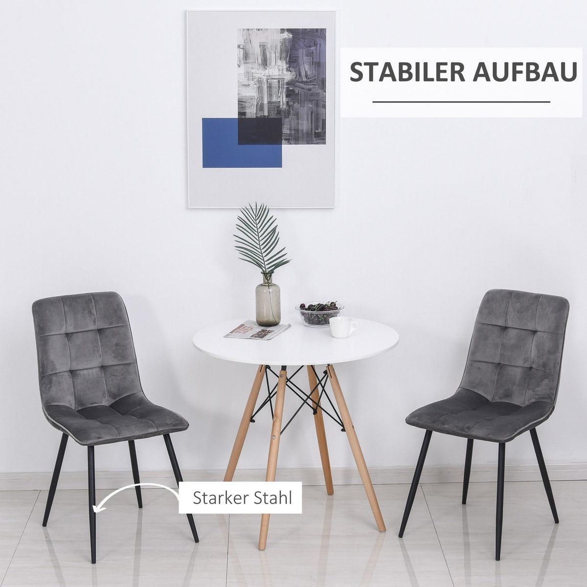 Set Of 2 Dining Room Chairs Upholstered Chairs Kitchen Chair Dining Table Foam Metal Gray + Black 45 X 63 X 90 Cm