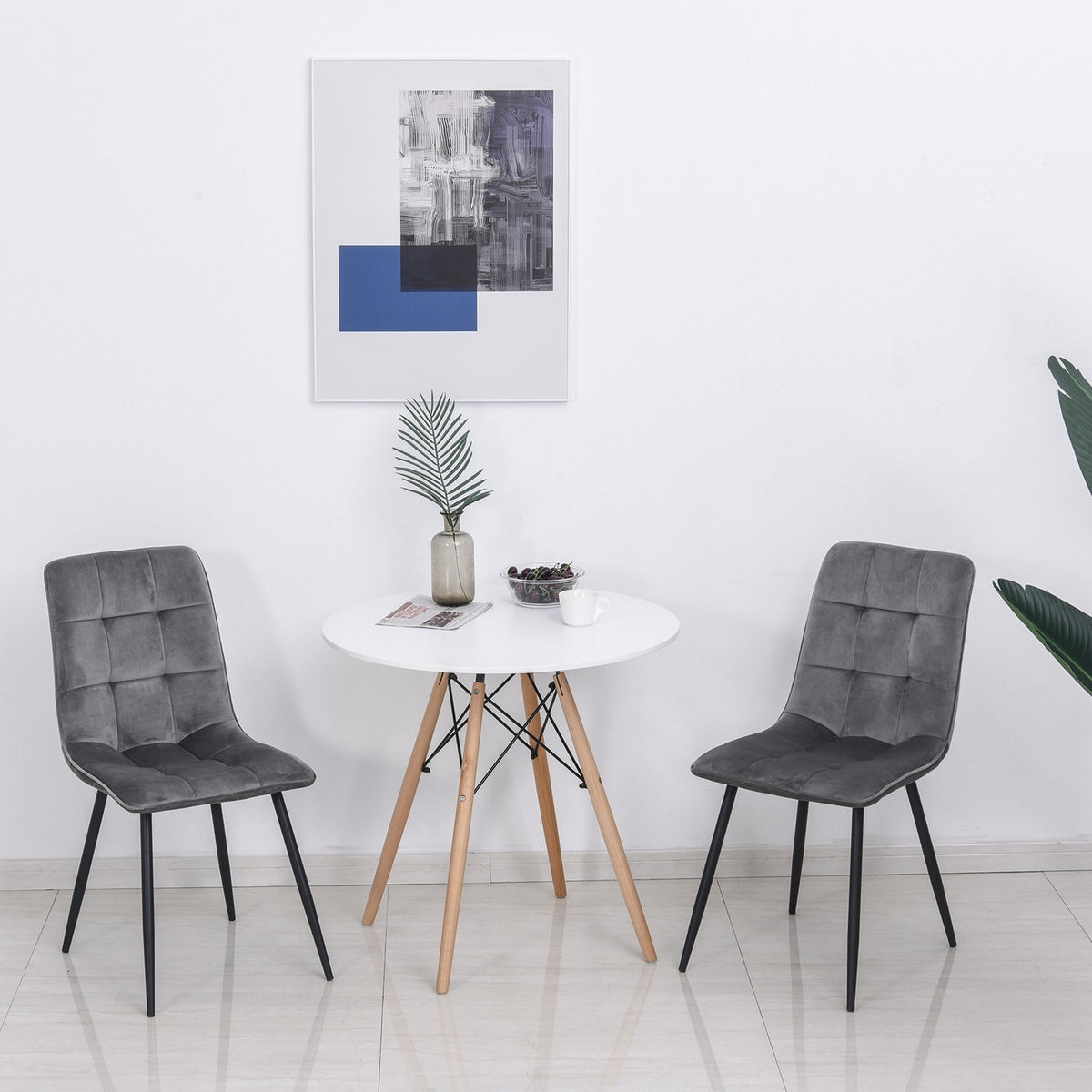 Set Of 2 Dining Room Chairs Upholstered Chairs Kitchen Chair Dining Table Foam Metal Gray + Black 45 X 63 X 90 Cm