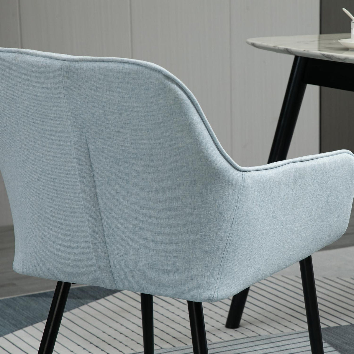 Set Of 2 Dining Room Chairs Upholstered Chairs With Breathable Linen Cover, Backrest, Armrest, Metal Legs, Blue, 59.5X56.5X81Cm