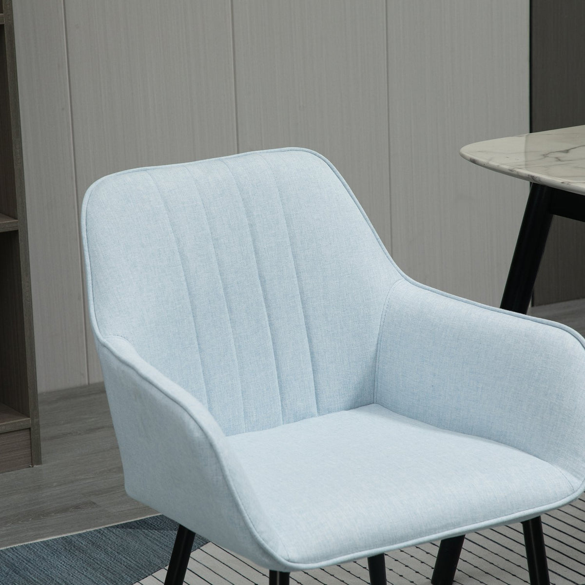 Set Of 2 Dining Room Chairs Upholstered Chairs With Breathable Linen Cover, Backrest, Armrest, Metal Legs, Blue, 59.5X56.5X81Cm