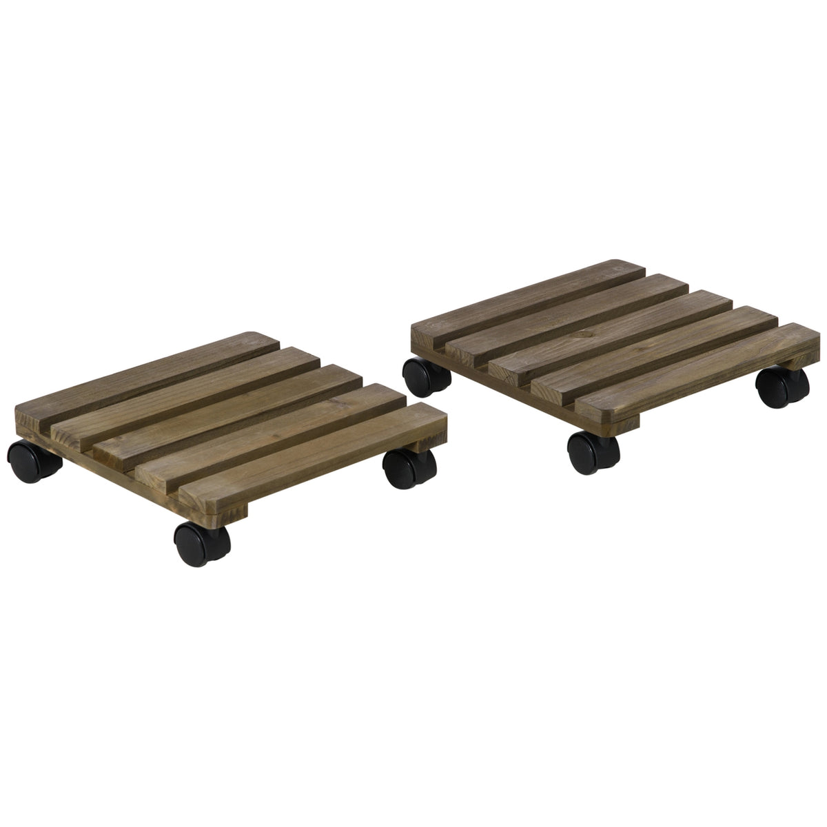 Set Of 2 Plant Rollers Rolling Plant Stand With Brakes, Dark Brown, 30X30Cm, For Indoor/Outdoor