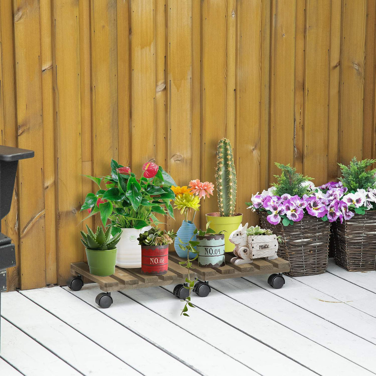 Set Of 2 Plant Rollers Rolling Plant Stand With Brakes, Dark Brown, 30X30Cm, For Indoor/Outdoor