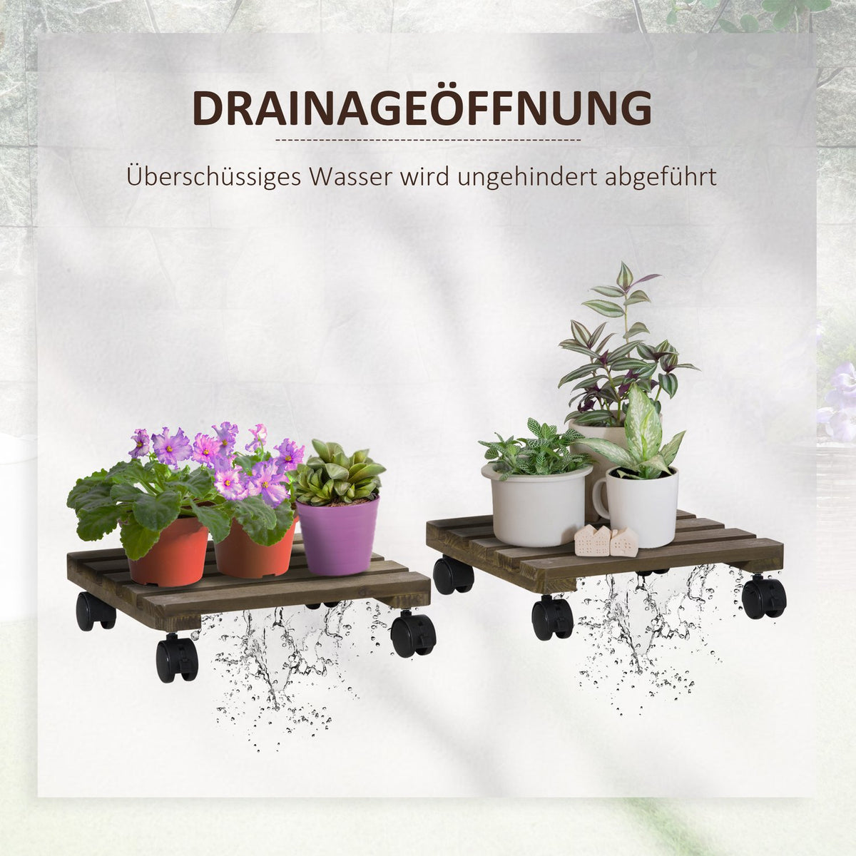 Set Of 2 Plant Rollers Rolling Plant Stand With Brakes, Dark Brown, 30X30Cm, For Indoor/Outdoor