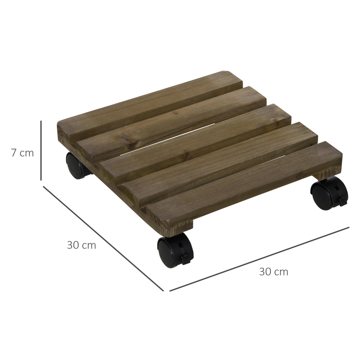 Set Of 2 Plant Rollers Rolling Plant Stand With Brakes, Dark Brown, 30X30Cm, For Indoor/Outdoor