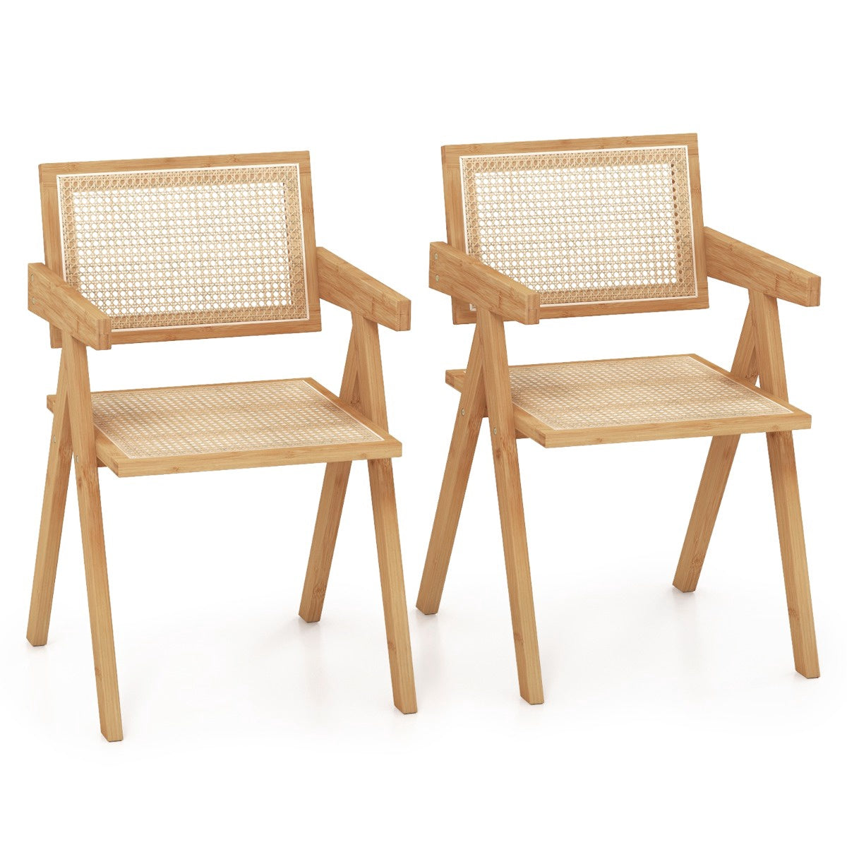 Set Of 2 Rattan Accent Chairs, Natural Bamboo Frame