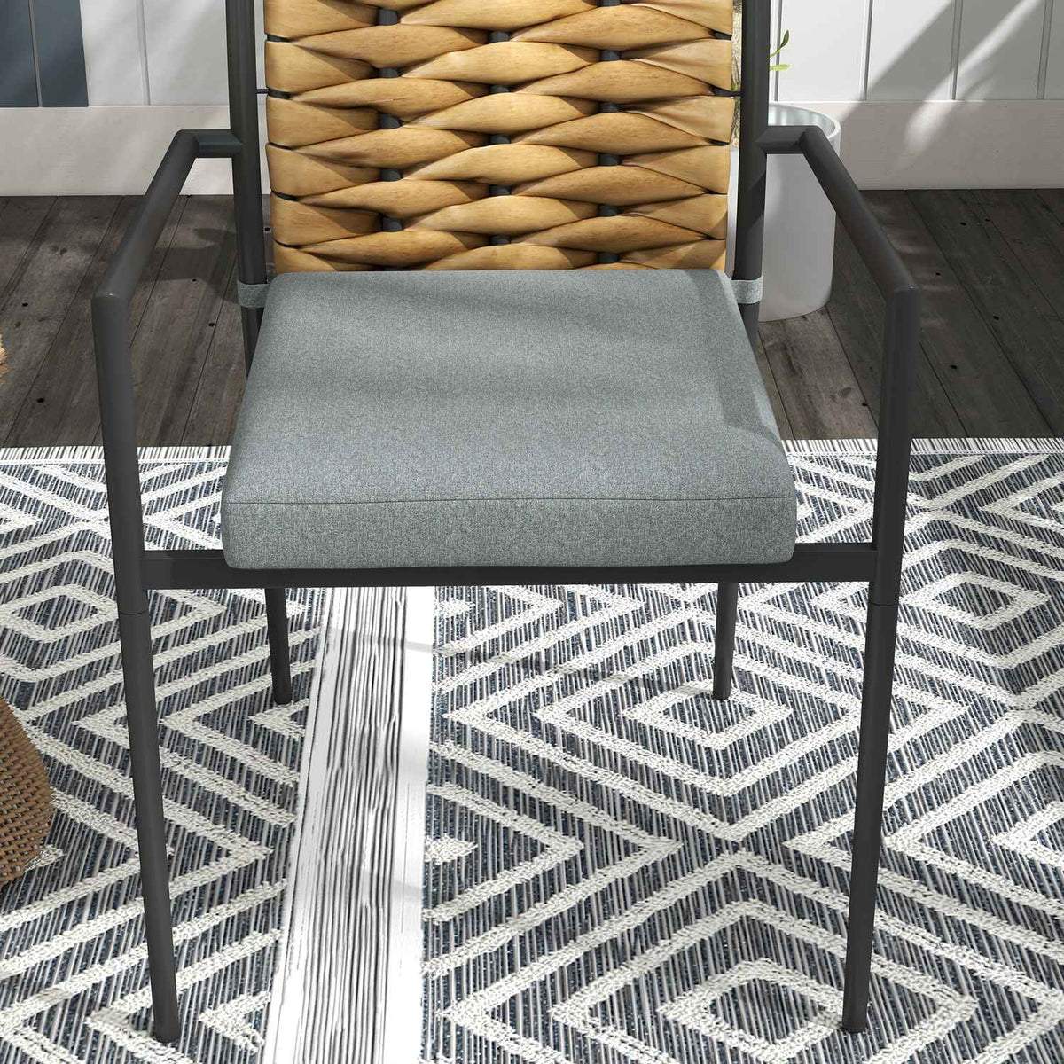 Set Of 2 Rattan Garden Chairs Cushions Stackable Patio Steel Gray 57X58X87Cm