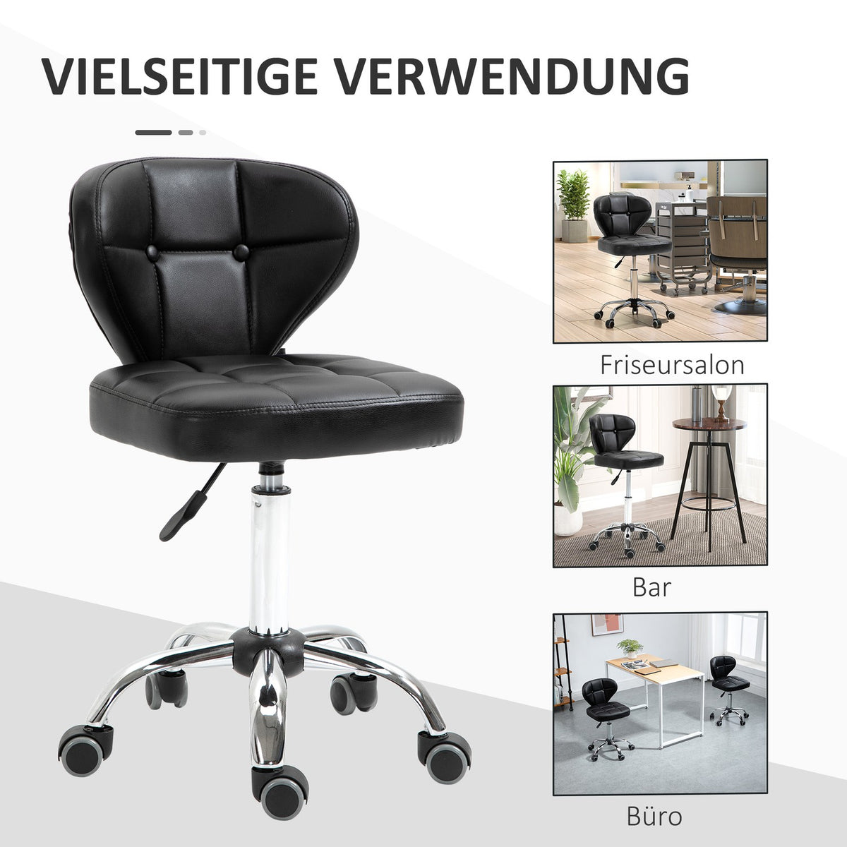 Set Of 2 Rolling Stools With Backrest, Swivel Stool, Work Stool, Height-Adjustable, Faux Leather + Steel, Dark Gray, 45X47X72-87Cm
