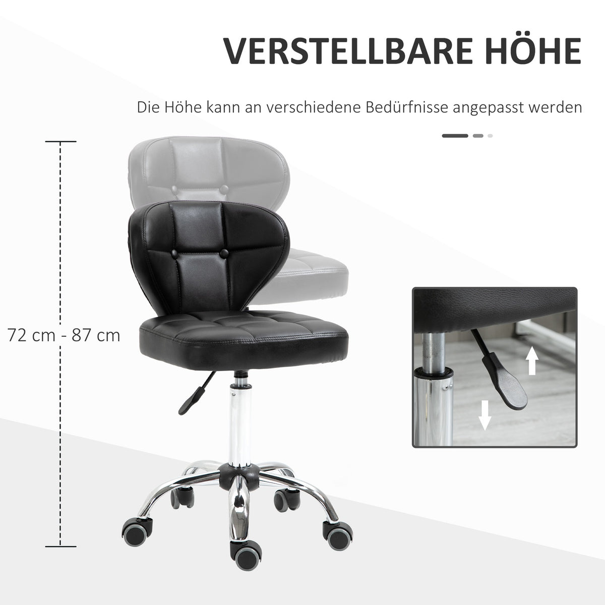 Set Of 2 Rolling Stools With Backrest, Swivel Stool, Work Stool, Height-Adjustable, Faux Leather + Steel, Dark Gray, 45X47X72-87Cm