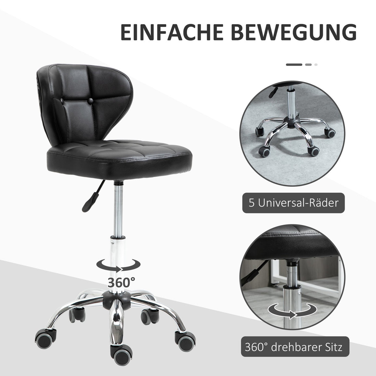 Set Of 2 Rolling Stools With Backrest, Swivel Stool, Work Stool, Height-Adjustable, Faux Leather + Steel, Dark Gray, 45X47X72-87Cm