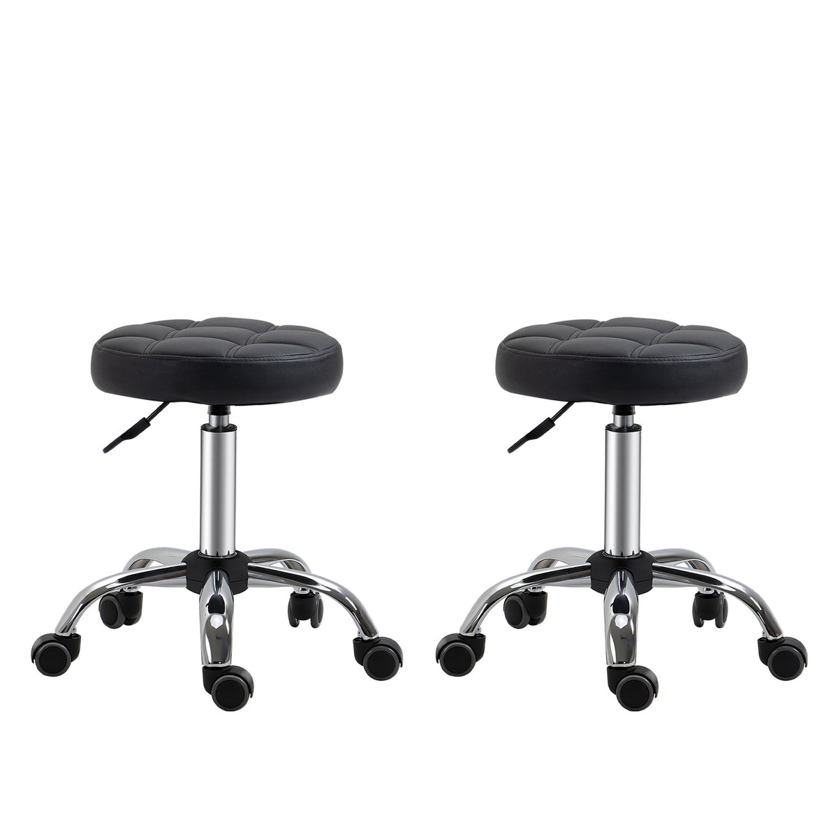 Set Of 2 Salon Stools, Rolling Stools, Height-Adjustable Swivel Stools, With Wheels, Faux Leather, Black, Ø35.5X48-63Cm