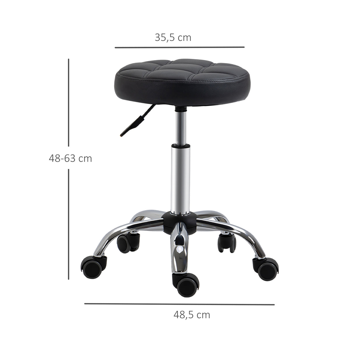 Set Of 2 Salon Stools, Rolling Stools, Height-Adjustable Swivel Stools, With Wheels, Faux Leather, Black, Ø35.5X48-63Cm