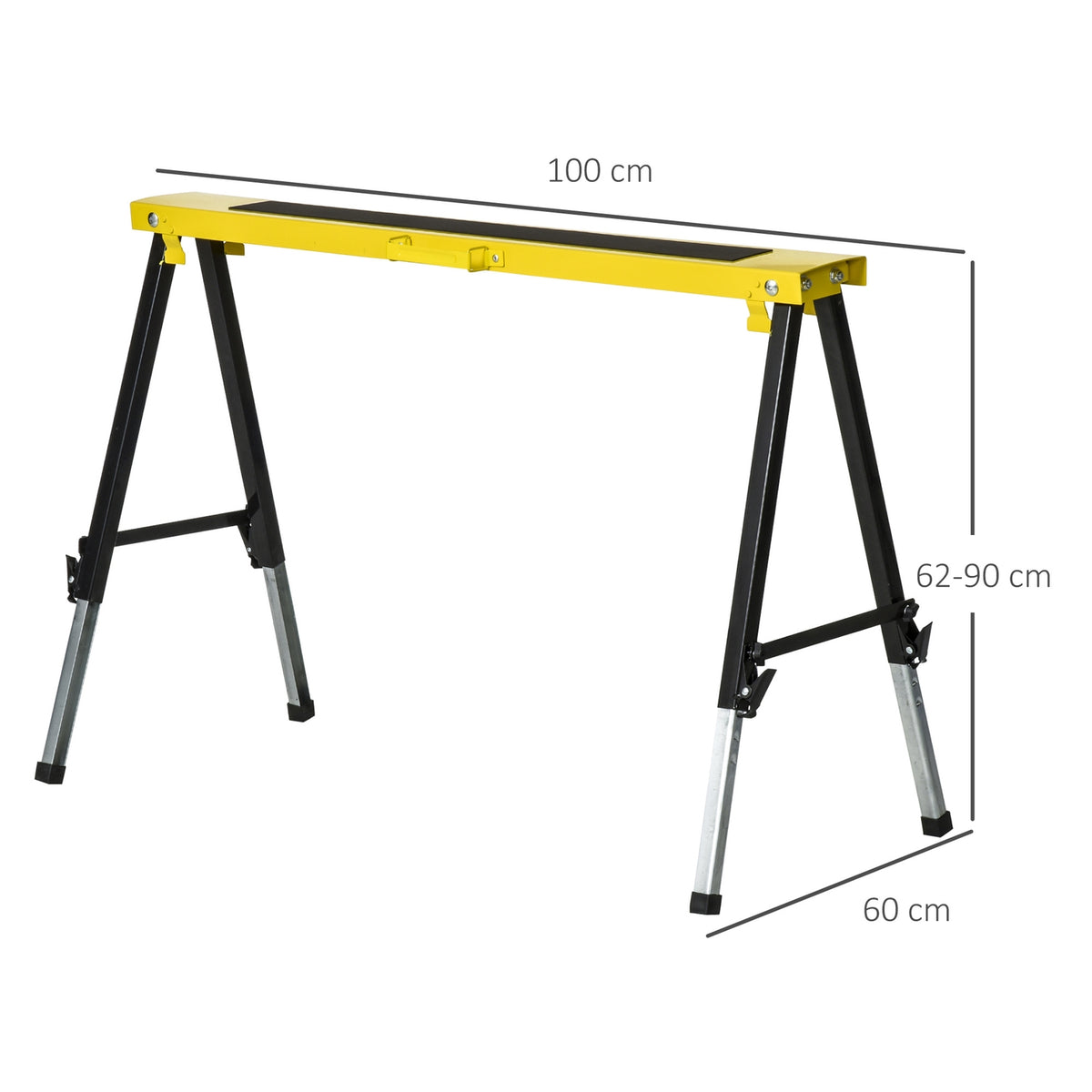 Set Of 2 Saw Horse Work Trestle Folding Non-Slip Steel Yellow Black 100 X 49 X 62-90 Cm Load Capacity 100 Kg