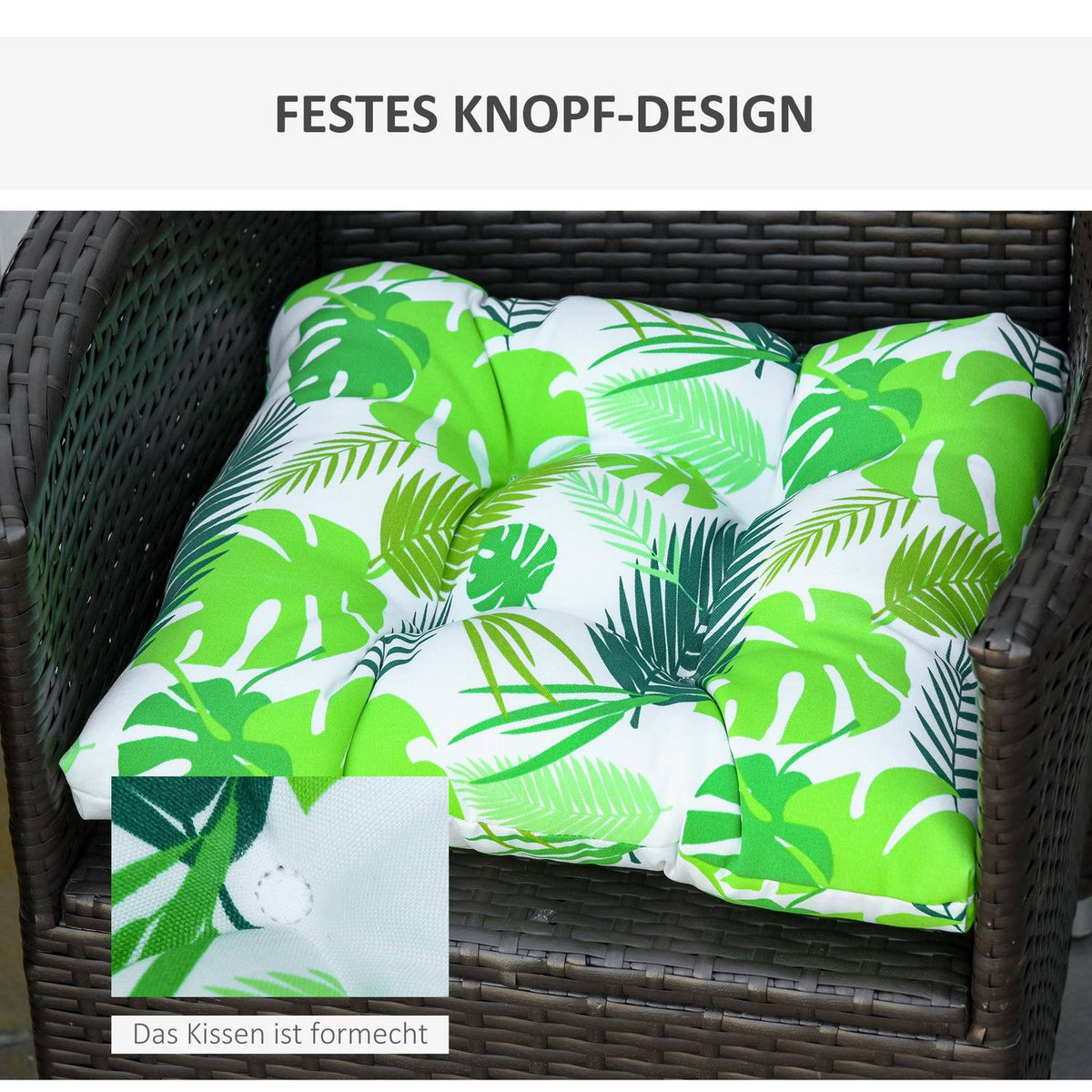 Set Of 2 Seat Cushions, Chair Cushions, Easy To Clean, Green Stripes, 50Lx45Wx8D Cm
