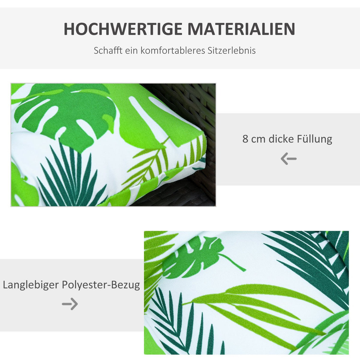 Set Of 2 Seat Cushions, Chair Cushions, Easy To Clean, Green Stripes, 50Lx45Wx8D Cm