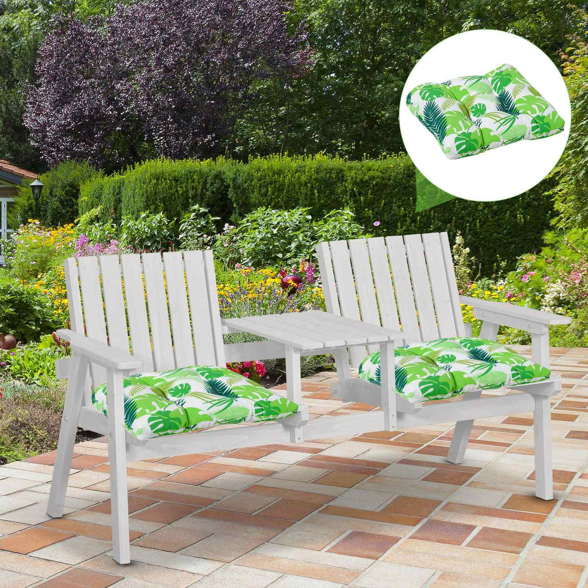 Set Of 2 Seat Cushions, Chair Cushions, Easy To Clean, Green Stripes, 50Lx45Wx8D Cm