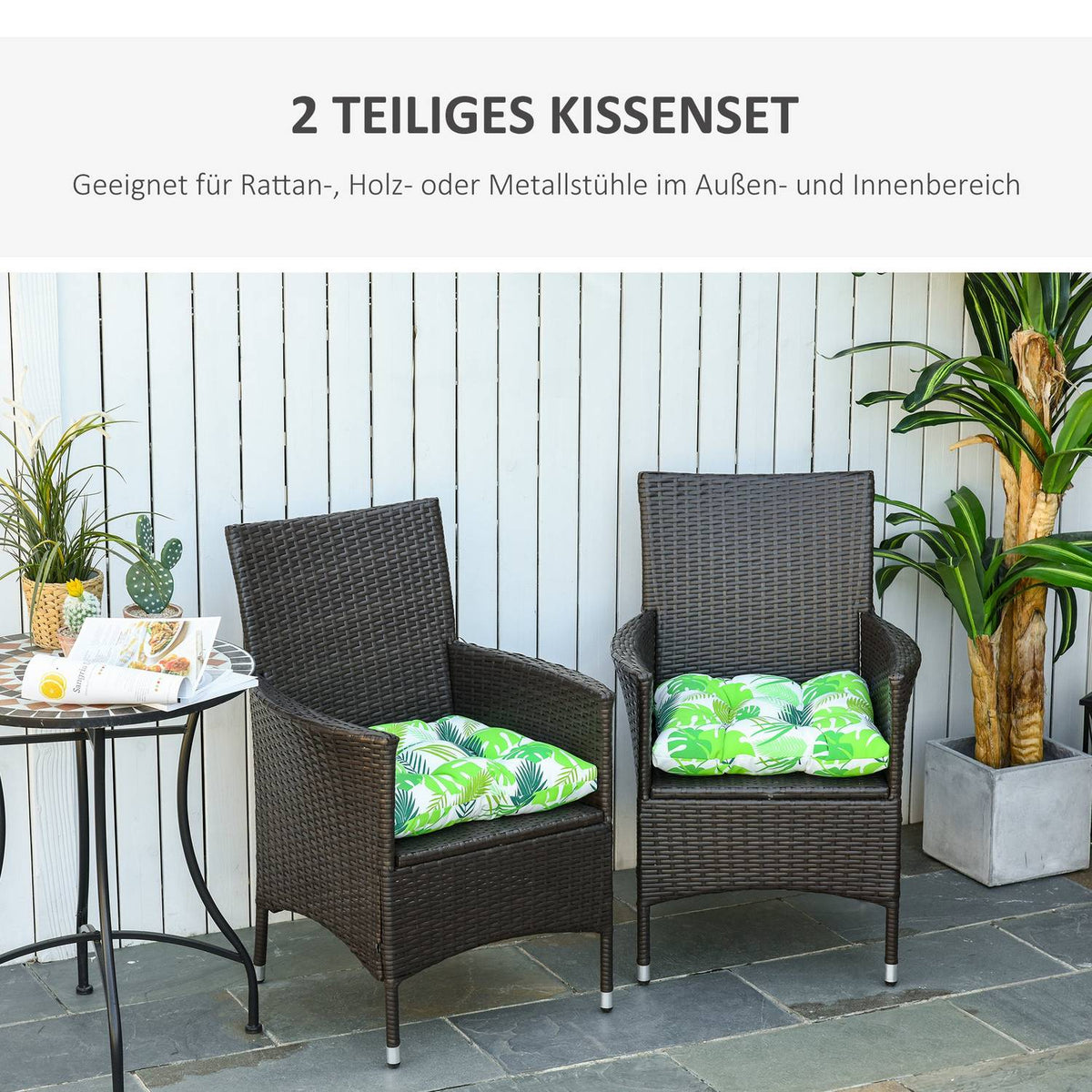 Set Of 2 Seat Cushions, Chair Cushions, Easy To Clean, Green Stripes, 50Lx45Wx8D Cm