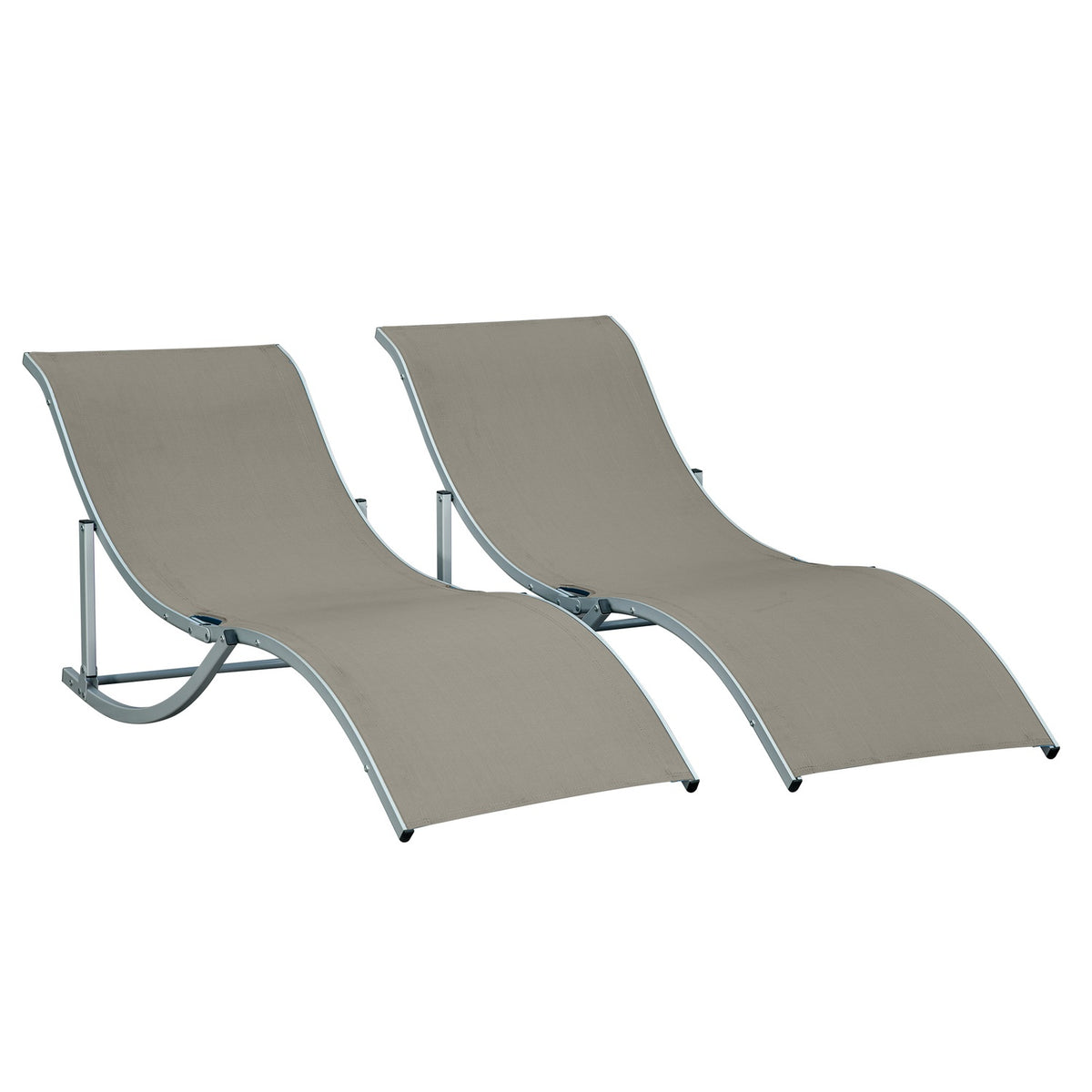 Set Of 2 Sun Loungers Garden Loungers Fabric Lounger Relax Lounger Ergonomic Aluminum Textline Light Gray 165 X 61 X 63 Cm