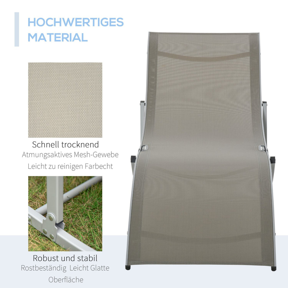 Set Of 2 Sun Loungers Garden Loungers Fabric Lounger Relax Lounger Ergonomic Aluminum Textline Light Gray 165 X 61 X 63 Cm