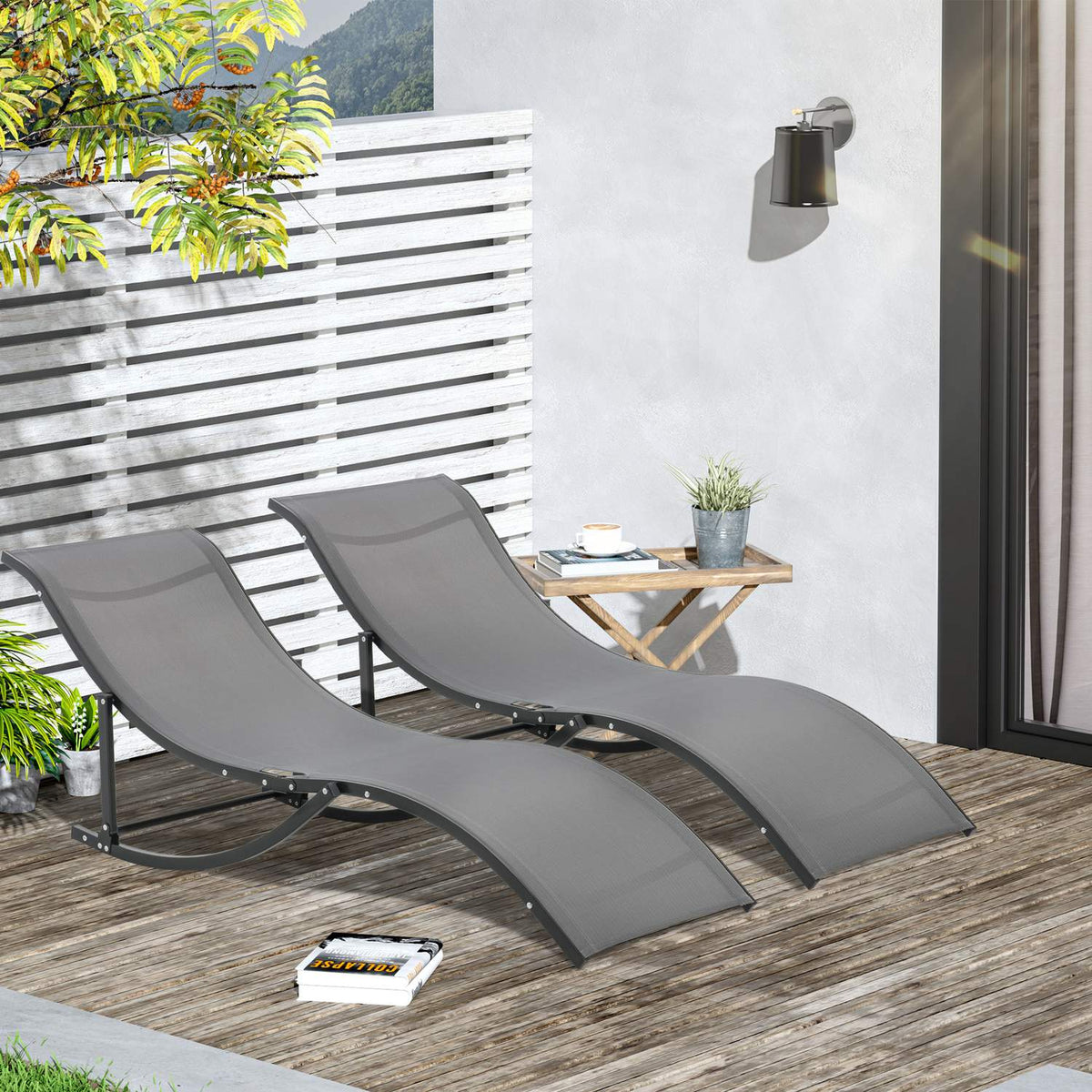 Set Of 2 Sun Loungers, Garden Loungers, Fabric Loungers, Ergonomic Aluminum Textline Dark Gray 165 X 61 X 63 Cm