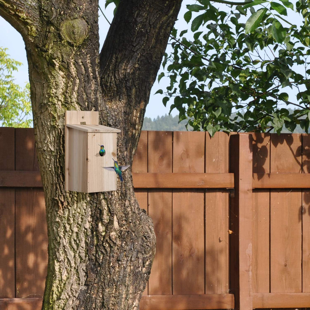 Set Of 2 Wild Bird Nesting Boxes For Small Birds Wooden Bird House Bird Feeder Natural 15 X 14 X 30 Cm