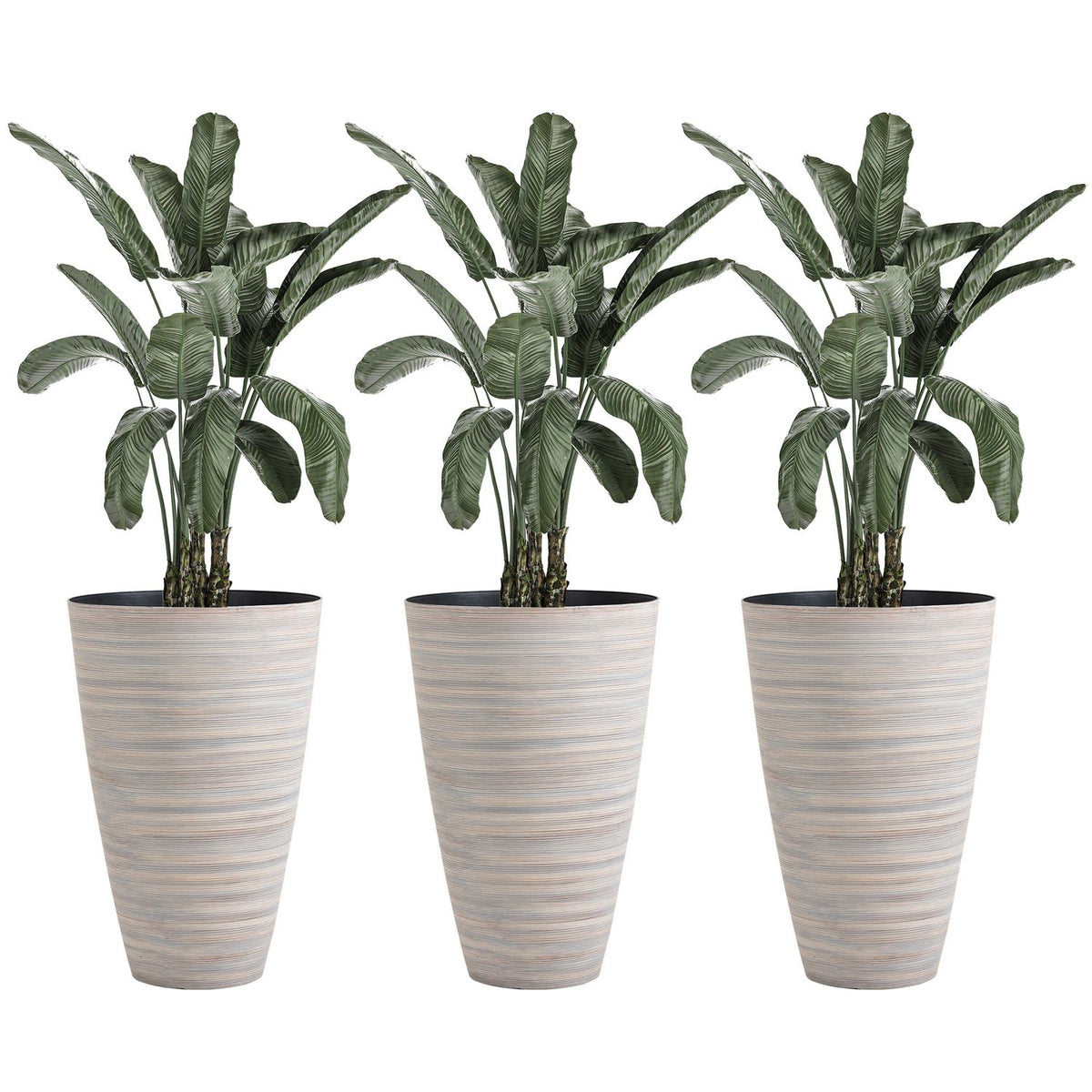 Set Of 3 Flower Pots, Flower Pots, Diameter 46.5 Cm, Height 70 Cm, Plant Pots, Flower Pots, Sturdy Plastic, Cream White