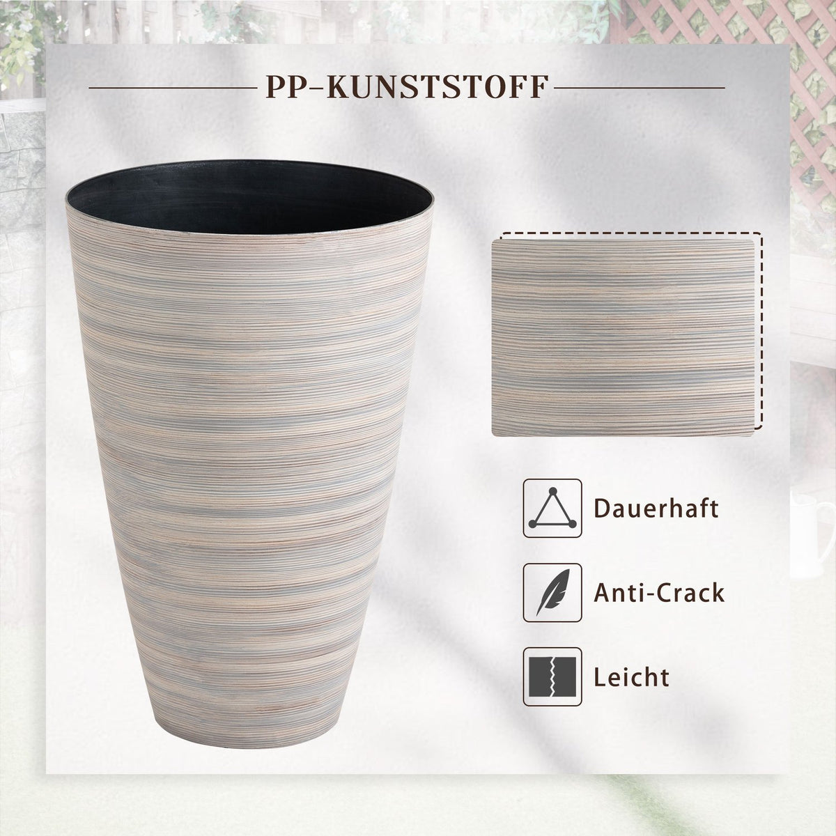 Set Of 3 Flower Pots, Flower Pots, Diameter 46.5 Cm, Height 70 Cm, Plant Pots, Flower Pots, Sturdy Plastic, Cream White