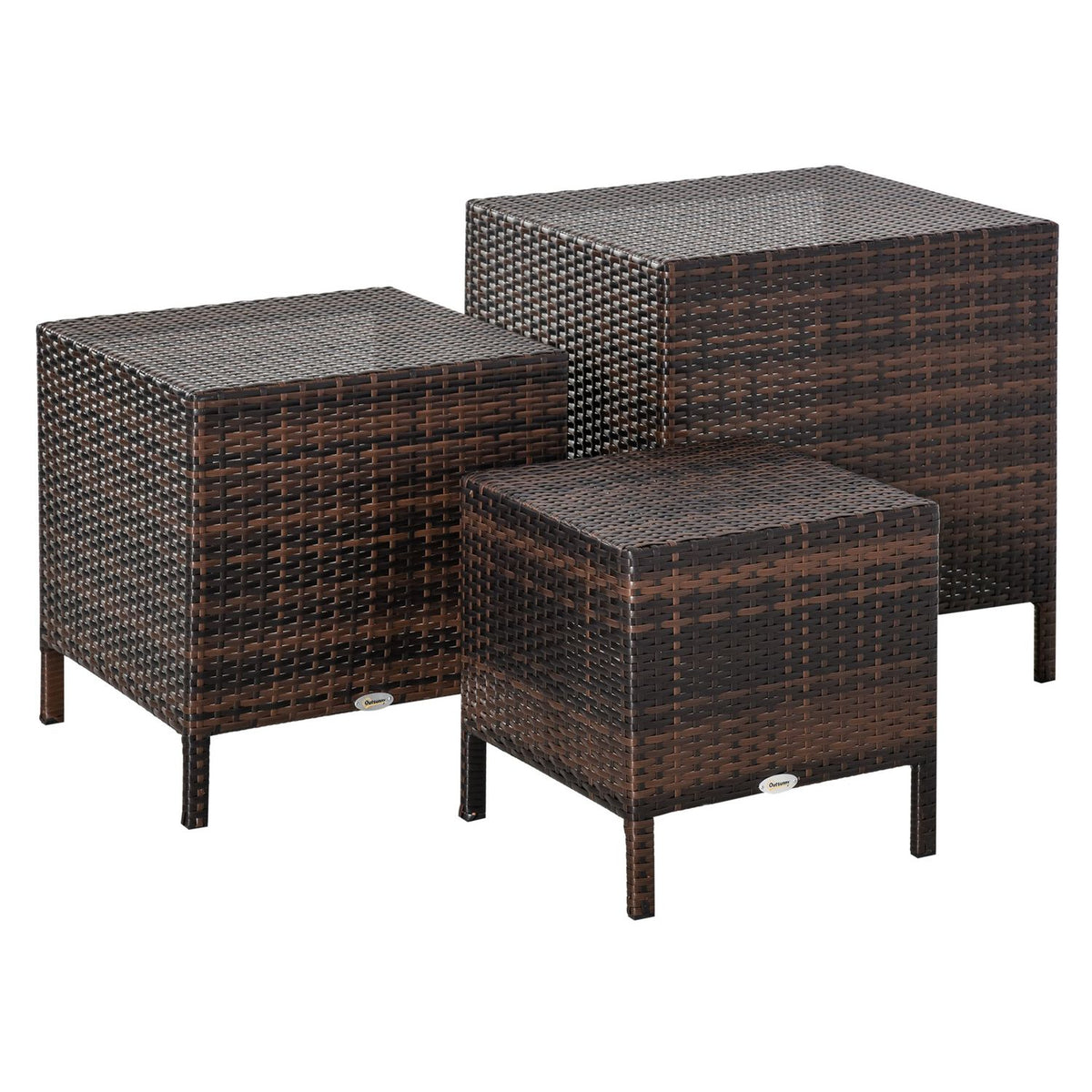 Set Of 3 Side Tables Polyrattan Coffee Tables Brown 40X40X40/50X50X50/60X60X60Cm