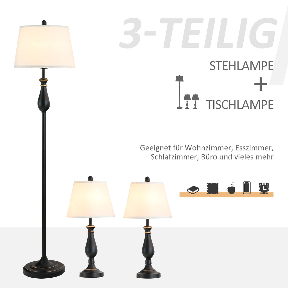 Set Of 3 Vintage Table Floor Lamp Metal Ps Polyester Cotton E27 Table Lamp Diameter 38 X 158 Cm Floor Lamp Diameter 30 X 62 Cm