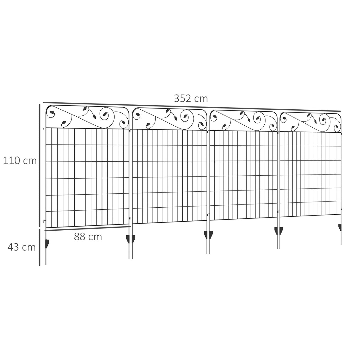Set Of 4 Garden Fences 3.52 X 1.1 M Decorative Mesh Fence Mesh Wire Mesh Fence For Garden Balcony Metal Black