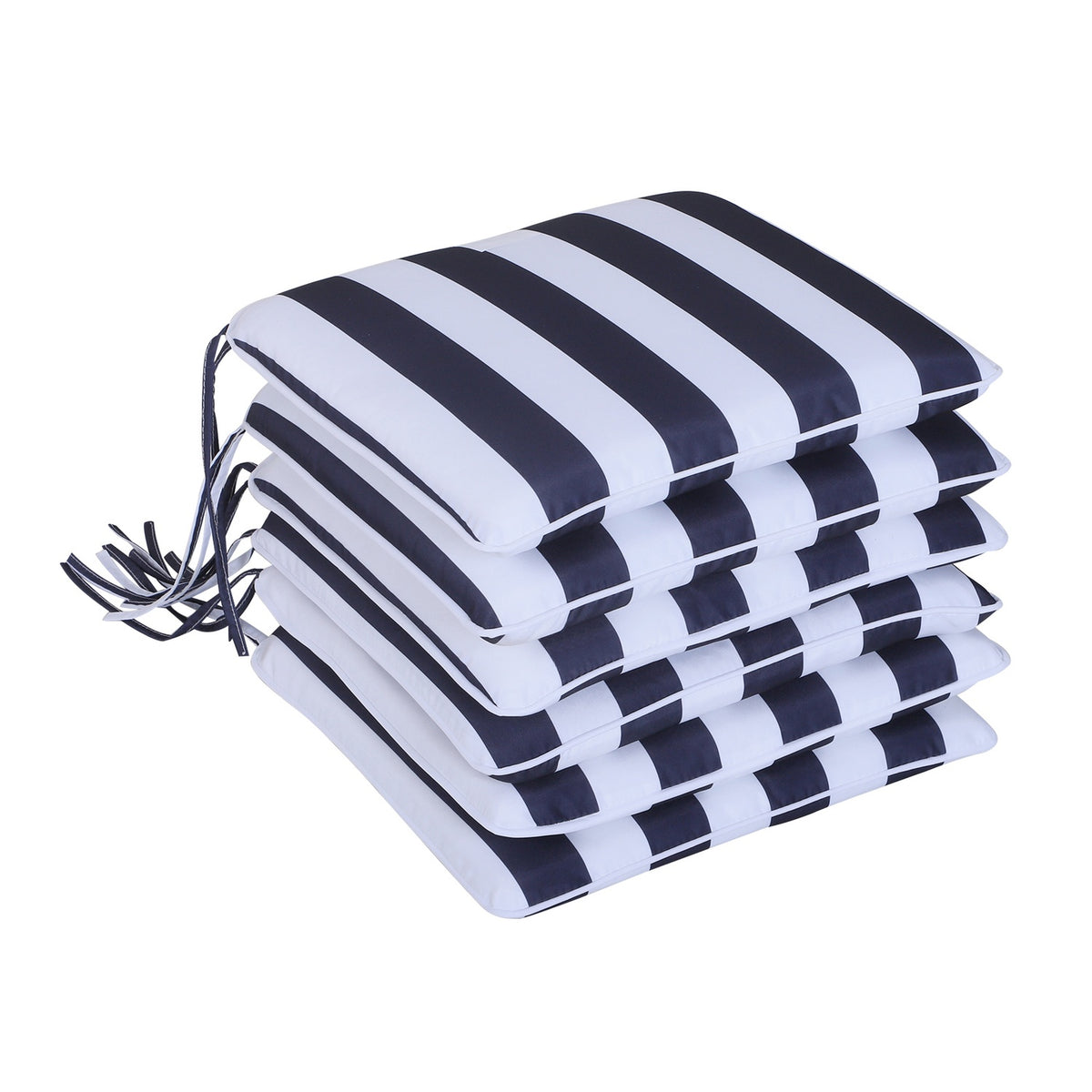 Set Of 6 Seat Cushions Chair Cushions Floor Cushions Polyester + Cotton Fiber Blue + White 42X42X5 Cm