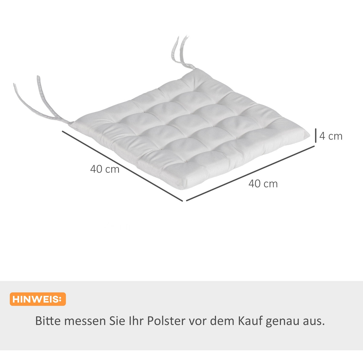 Set Of 6 Seat Cushions Chair Cushions With Ties Seat Pad Cushion For Indoor, Outdoor, Light Grey, 40 X 40 X 4 Cm