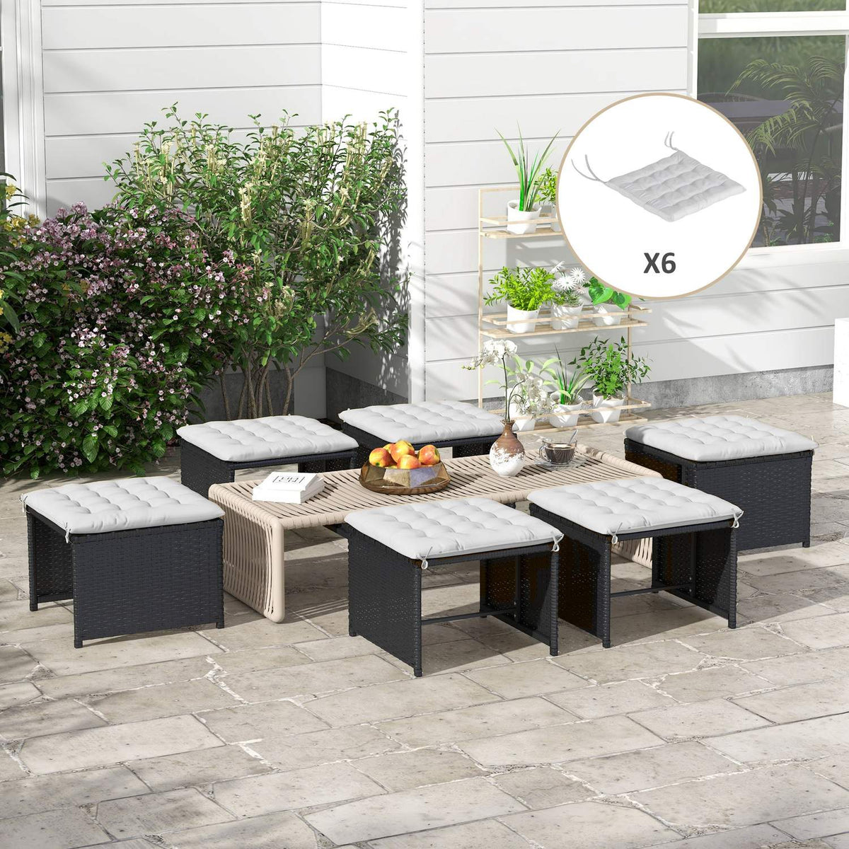Set Of 6 Seat Cushions Chair Cushions With Ties Seat Pad Cushion For Indoor, Outdoor, Light Grey, 40 X 40 X 4 Cm