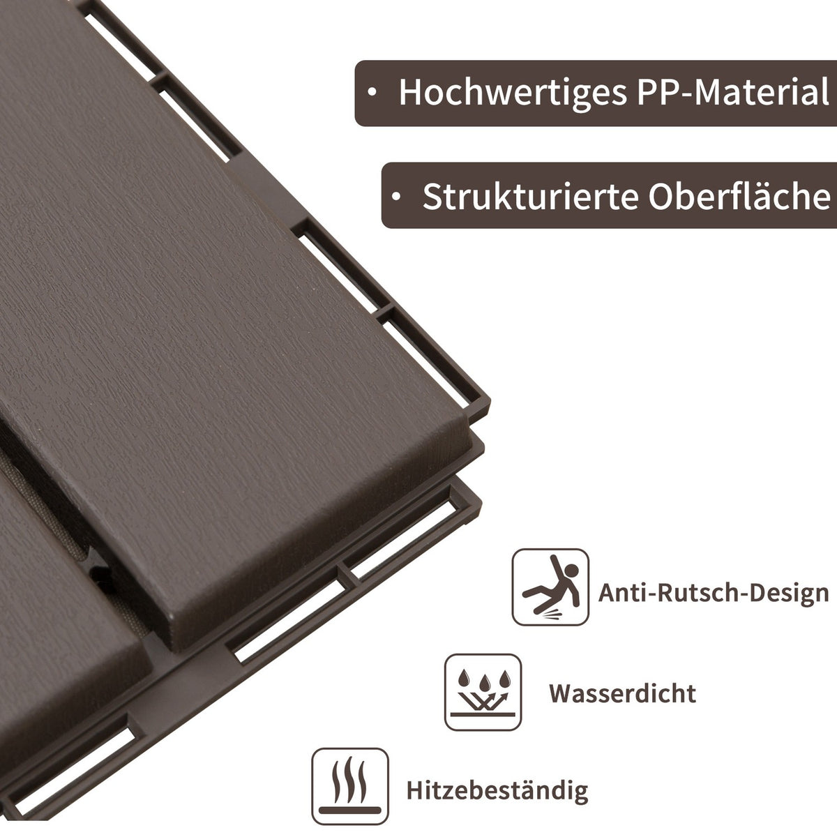 Set Of 9 Terrace Tiles Balcony Patio 30 X 30 Cm Garden Click Tile Flooring Floor Tiles Indoor Outdoor Plastic Brown
