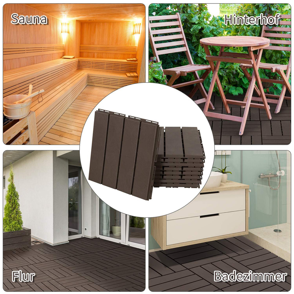 Set Of 9 Terrace Tiles Balcony Patio 30 X 30 Cm Garden Click Tile Flooring Floor Tiles Indoor Outdoor Plastic Brown