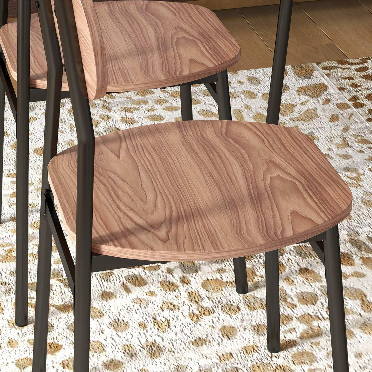 Set Of Dining Table And 4 Chairs, Kitchen Table With Shelf, Teak, Steel, Dining Room Furniture