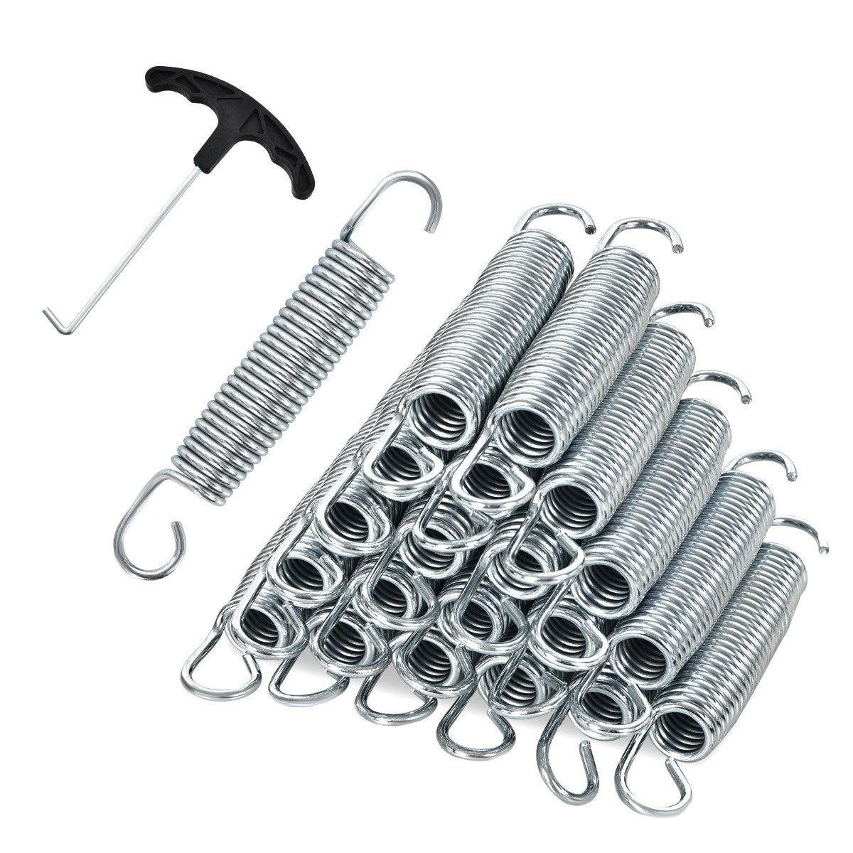 Set of 20 trampoline springs 14 cm heavy galvanized steel springs with T-hook pulling tool