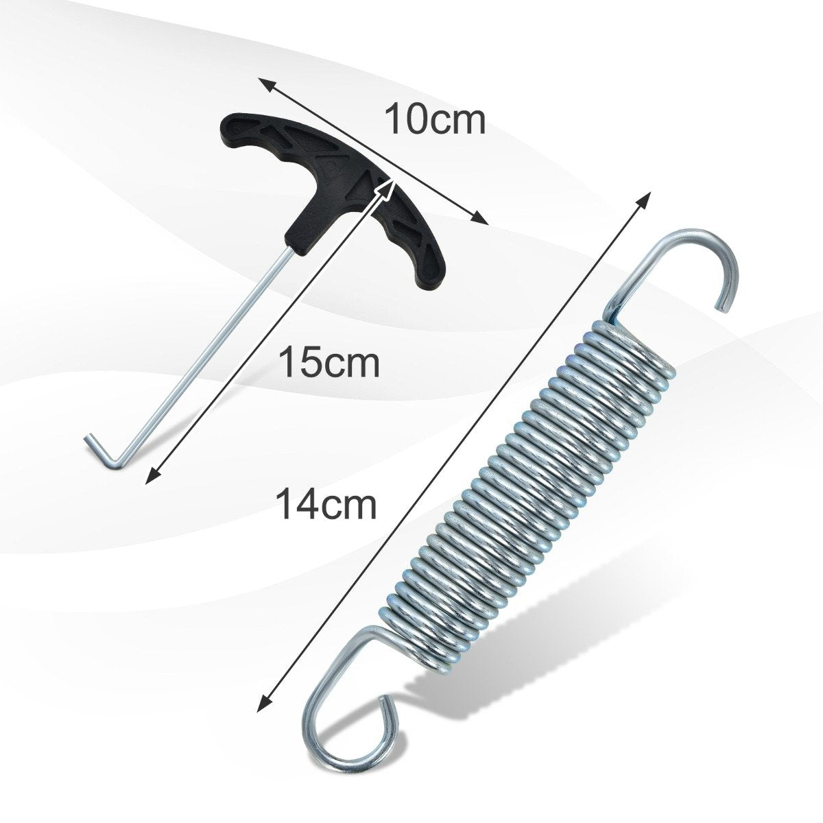 Set of 20 trampoline springs 14 cm heavy galvanized steel springs with T-hook pulling tool