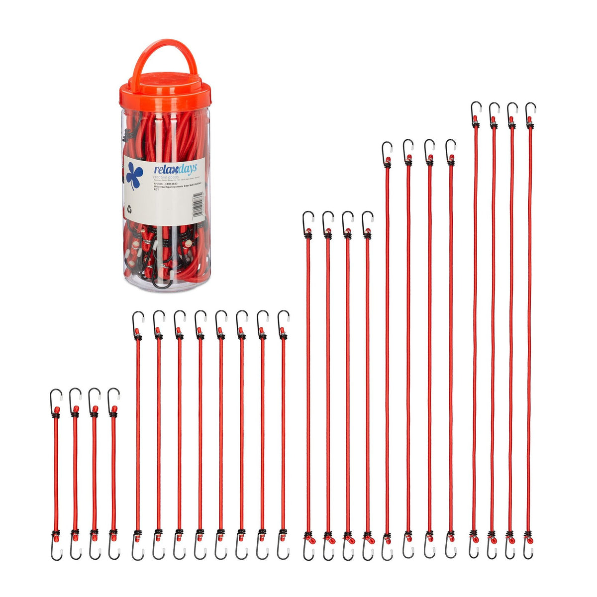 Set of 24 Red Bungee Cords in 5 Sizes