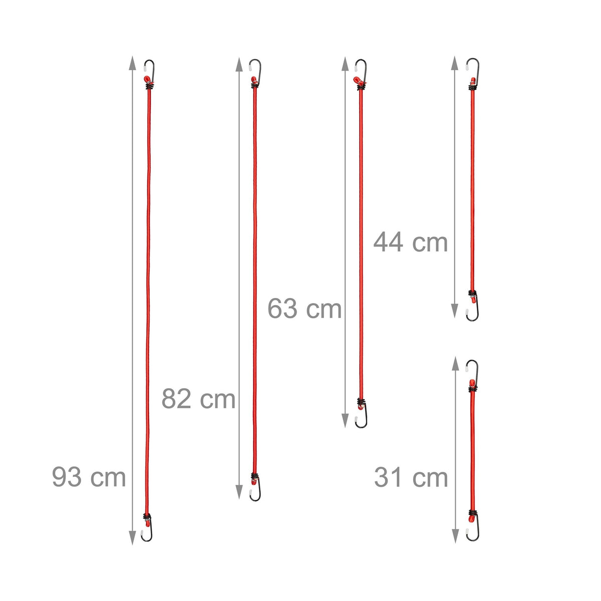 Set of 24 Red Bungee Cords in 5 Sizes