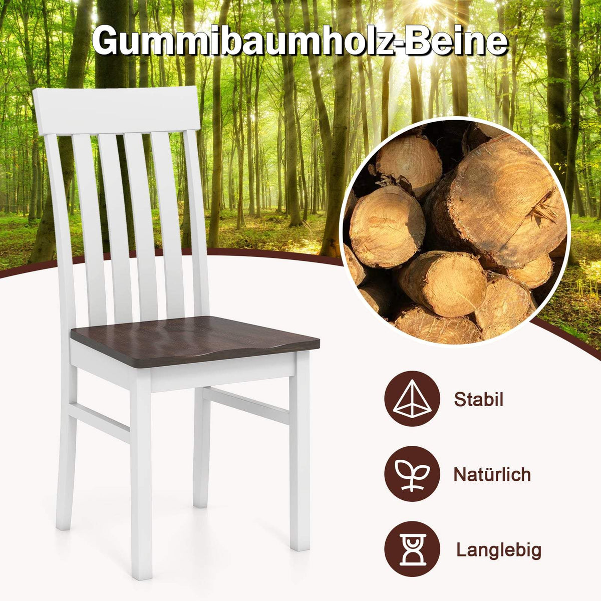 Set of 2 Armless Dining Chairs, Ergonomic, Brown