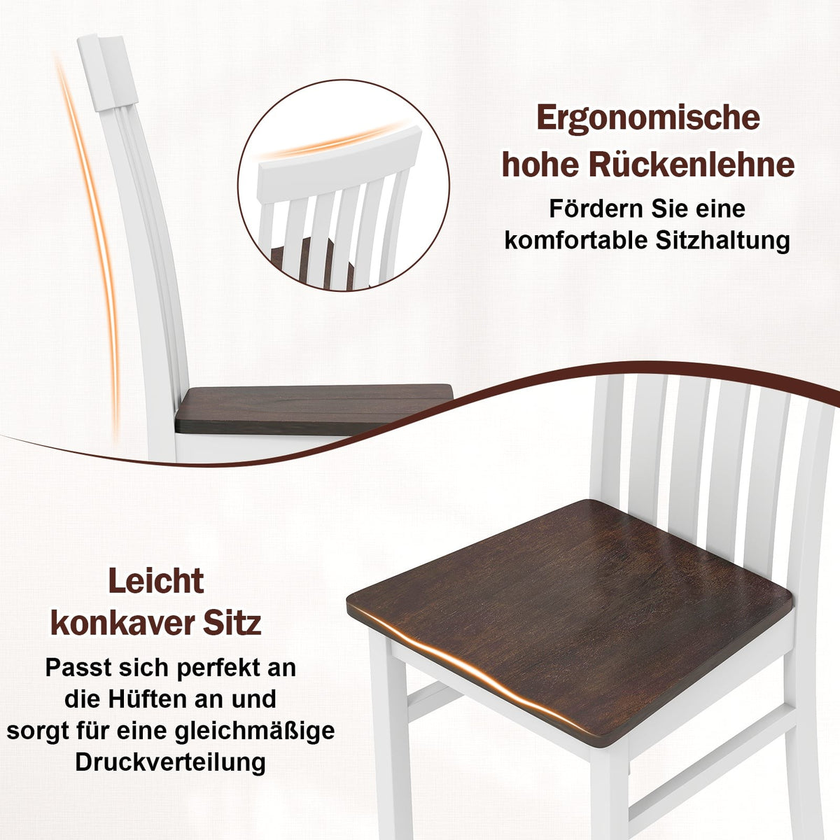 Set of 2 Armless Dining Chairs, Ergonomic, Brown