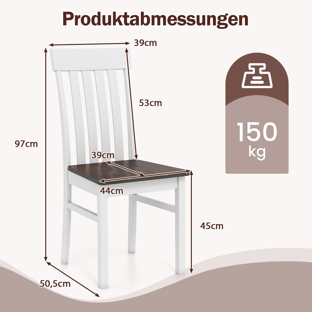 Set of 2 Armless Dining Chairs, Ergonomic, Brown