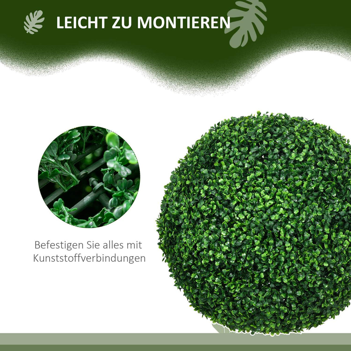 Set of 2 Artificial Boxwood Balls 50 cm Artificial Plants, Plastic Artificial Plants Boxwood Ball, Fake Plant for Living Room Bedroom Office Garden Modern Decoration Gift