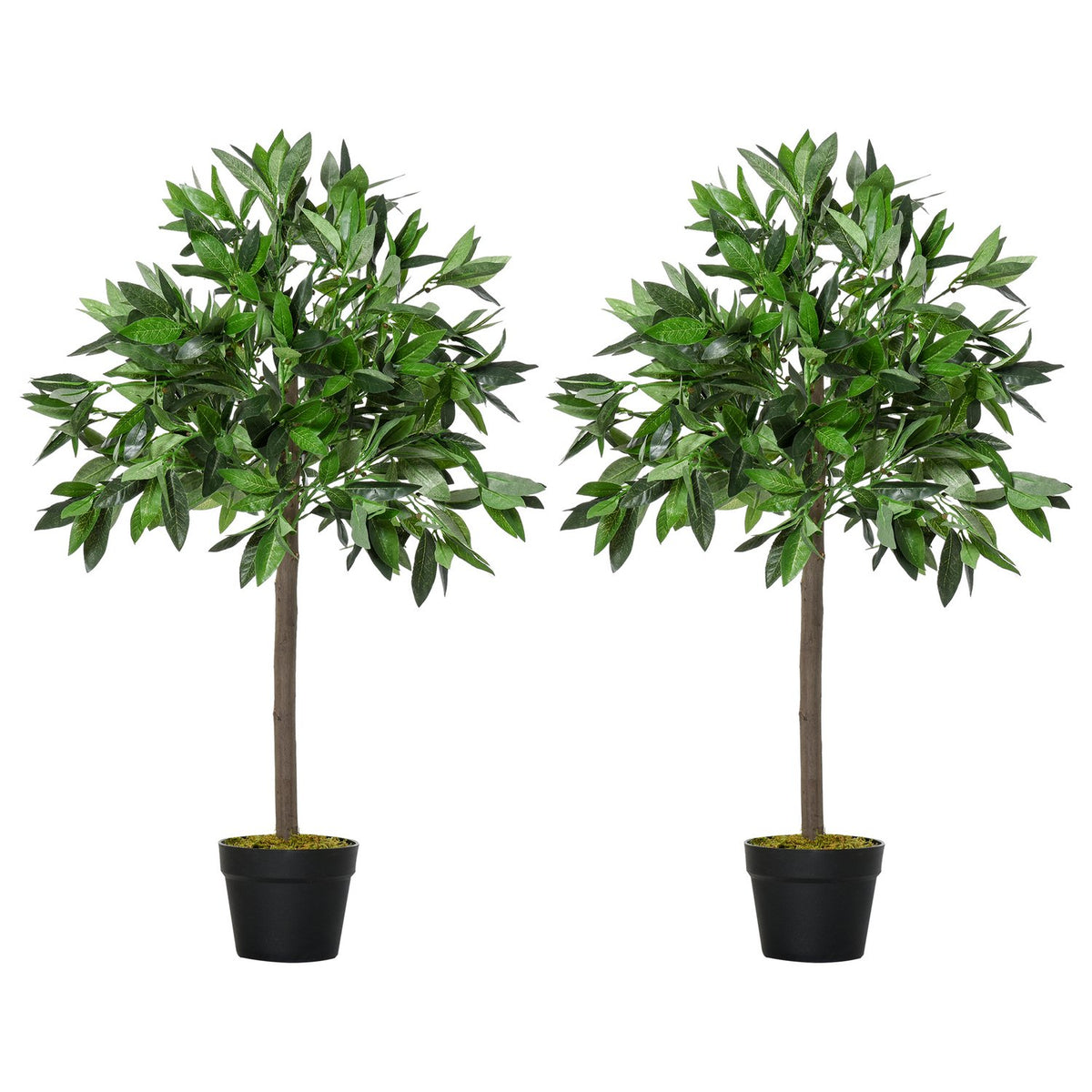 Set of 2 Artificial Laurel Tree, 90cm Artificial Plants in Cement Pot, Houseplant, Artificial Plants for Indoor, Outdoor, Decorative Plants, Green