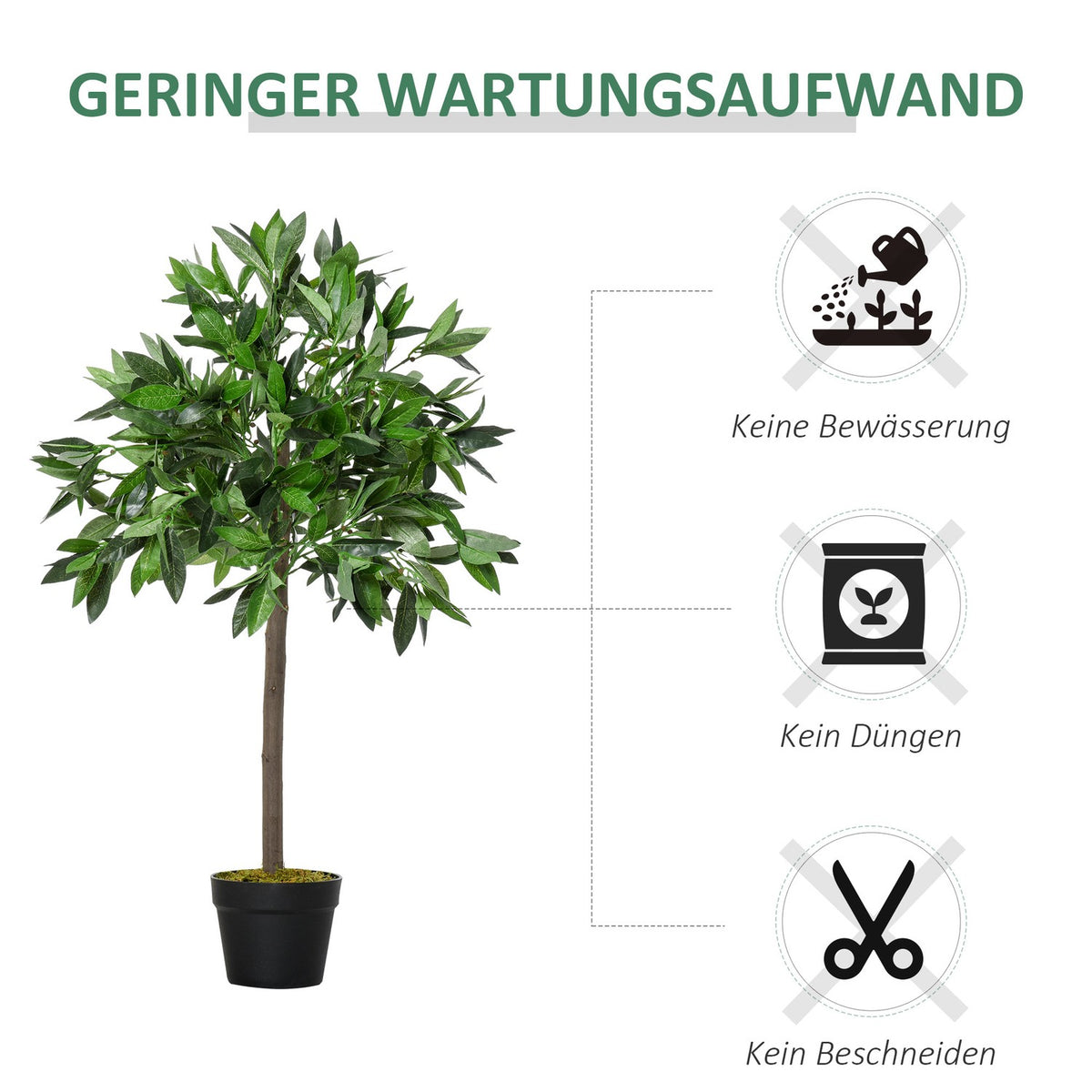 Set of 2 Artificial Laurel Tree, 90cm Artificial Plants in Cement Pot, Houseplant, Artificial Plants for Indoor, Outdoor, Decorative Plants, Green