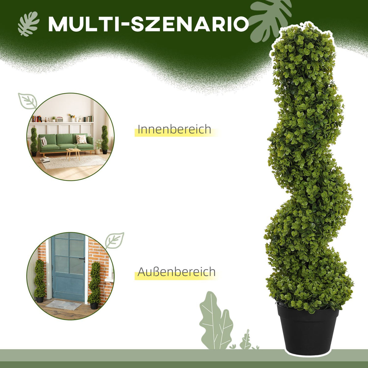 Set of 2 Artificial Spiral Eucalyptus 90cm Houseplant Artificial Plant Large Decorative Plants in Pot for Home Office Hallway Garden Green