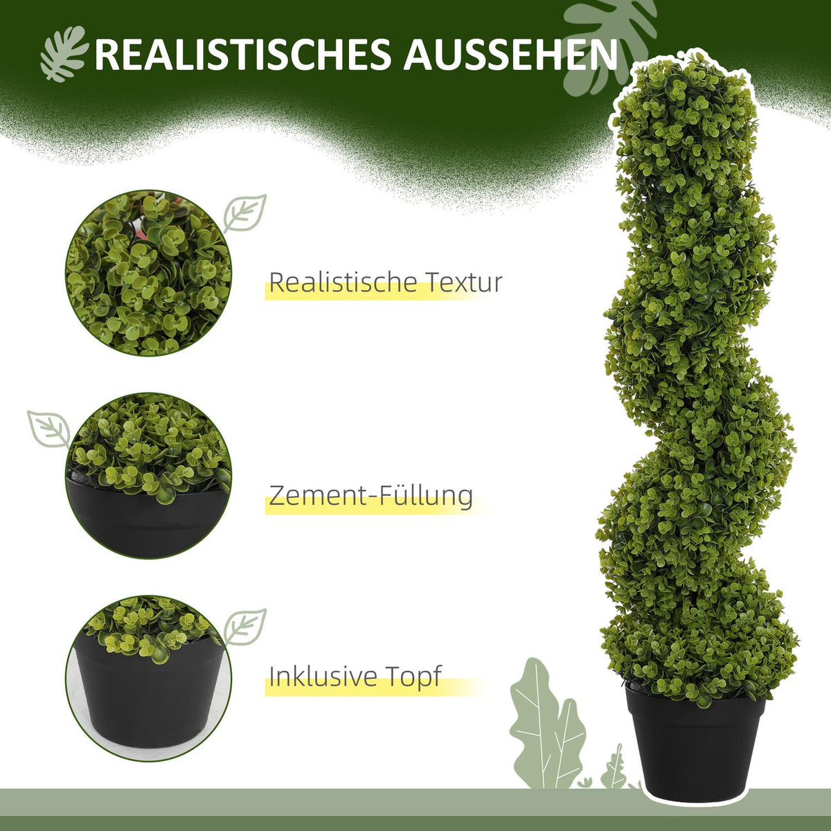 Set of 2 Artificial Spiral Eucalyptus 90cm Houseplant Artificial Plant Large Decorative Plants in Pot for Home Office Hallway Garden Green
